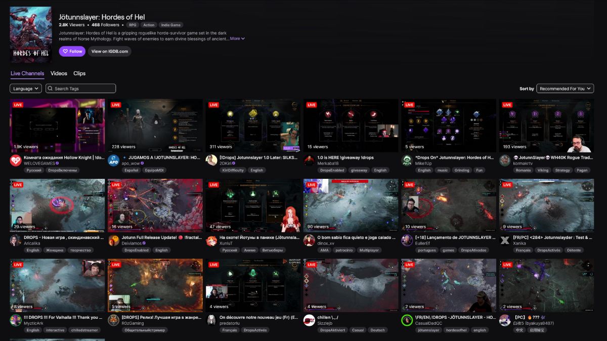 Jotunnslayer Hordes of Hel twitch landing page