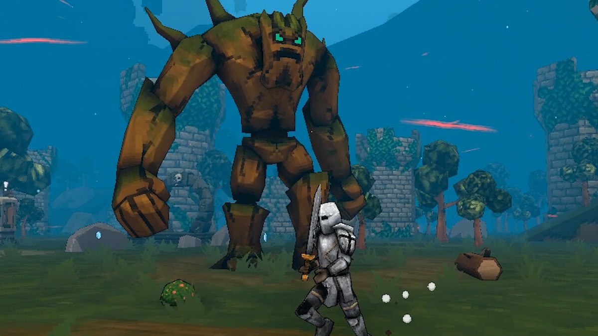 Megabonk character running away from boss