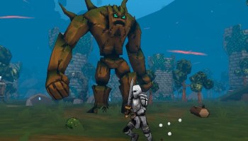 Megabonk character running away from boss