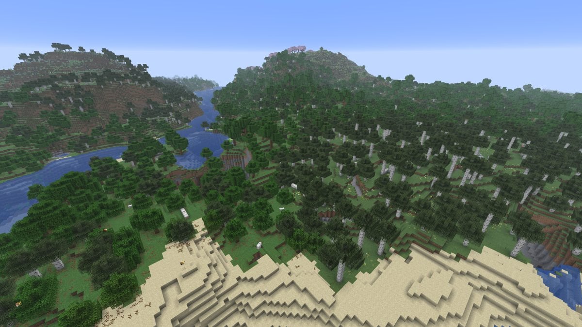 Minecraft beach leading to multiple forest biomes seed