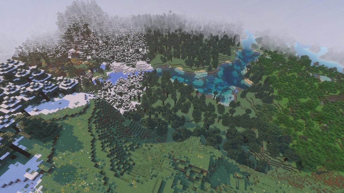 Minecraft flower forest meets snow forest
