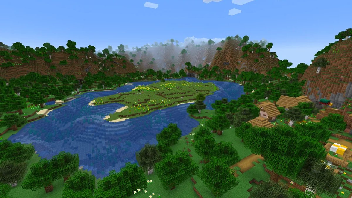 Minecraft best forest seeds forest lake with flower island and village