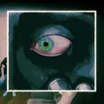 Green eye on Bandana guy compared to the human blue eye