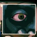 Red irritated eye of the bowtie man