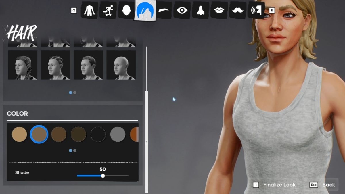 Skate customization screen