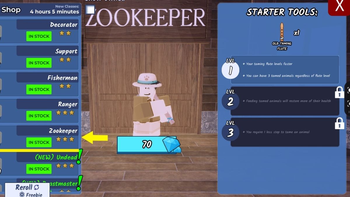 Zookeeper class in 99 Nights in the Forest