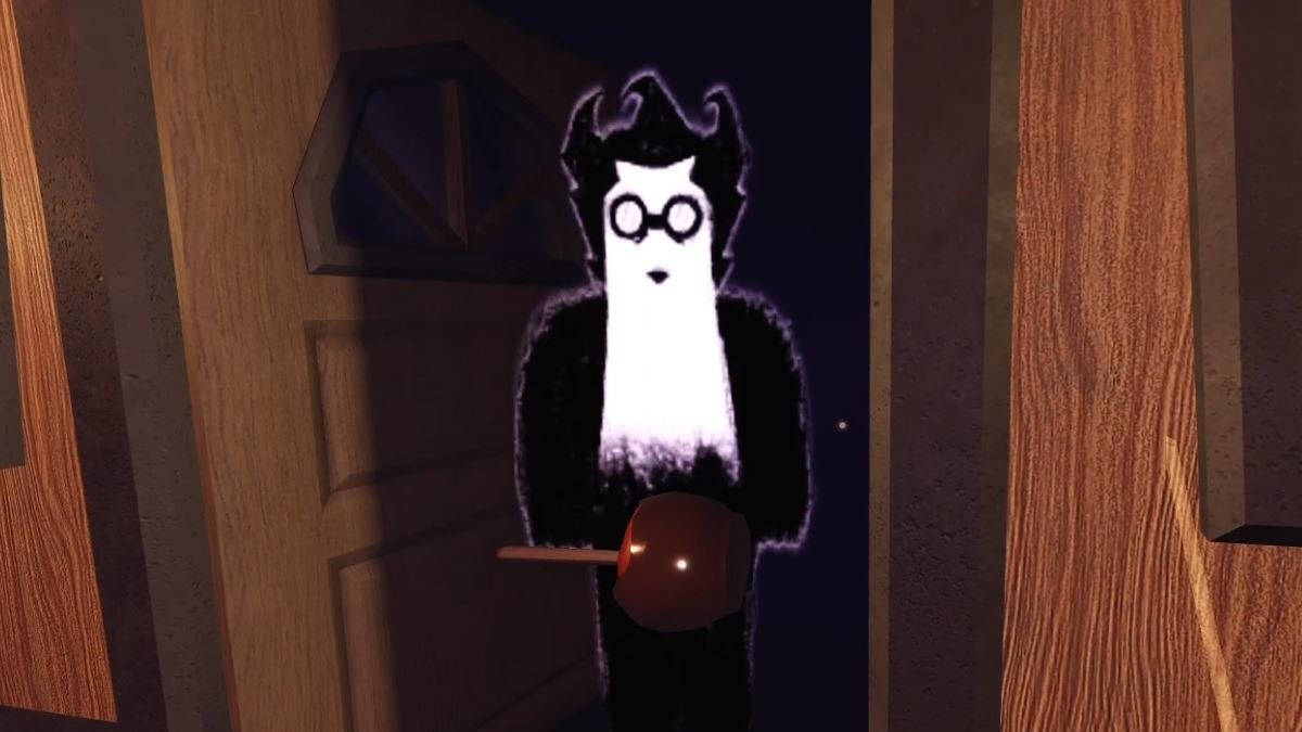 Earlier DOORS Halloween candy encounter A ghost offering candy during a previous Roblox DOORS Halloween event