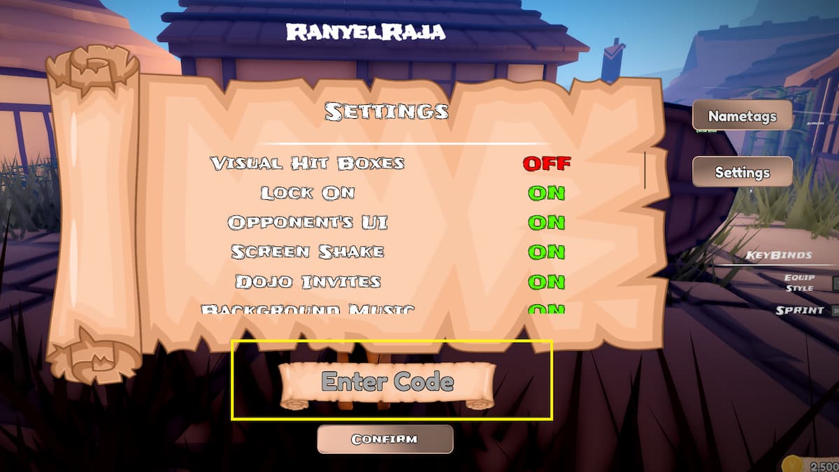 The Code Redemption Menu in Dojo X