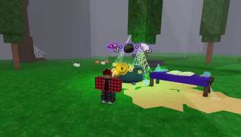 A player standing a cauldron