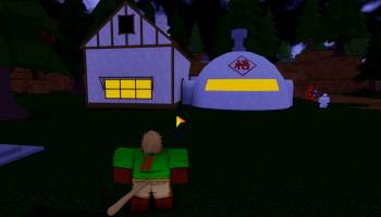 A player standing near a house