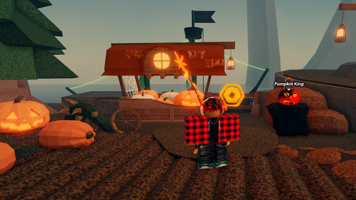 A player standing near the Pumpkin King
