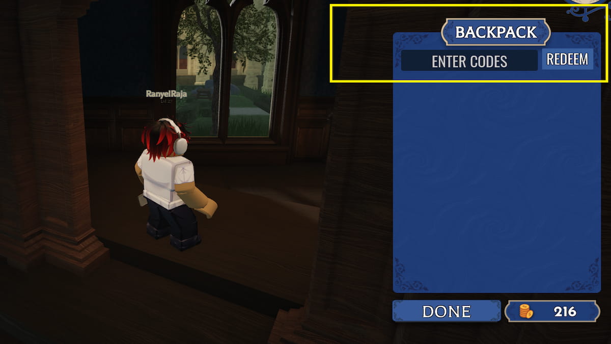 The Code Redeem Menu
