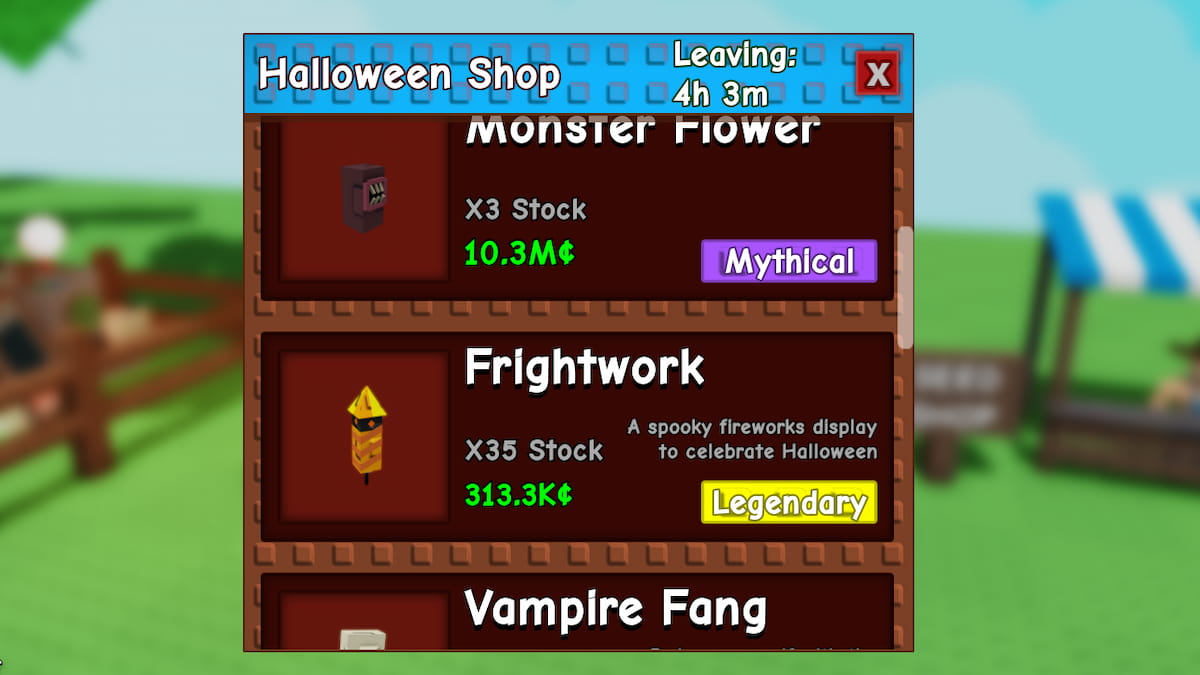 The Halloween merchant Shop List