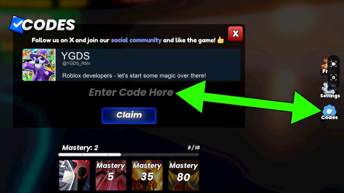 How to redeem codes in Roblox Destroy.