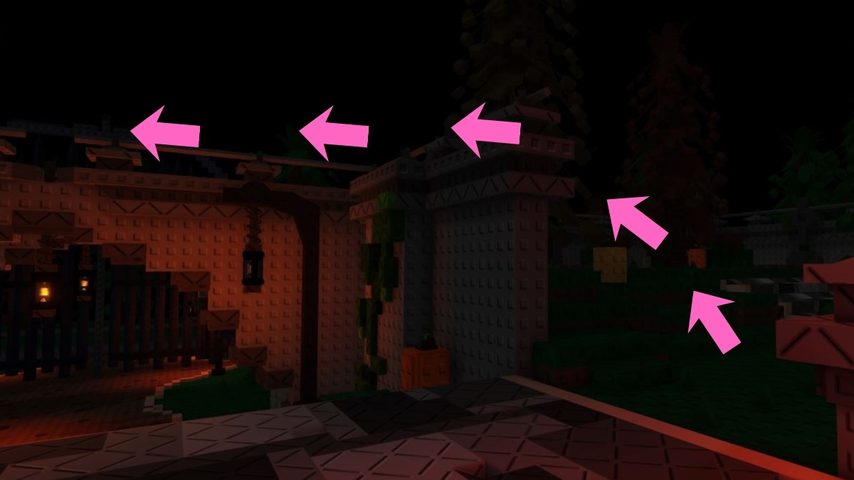 Arrows leading to the shed