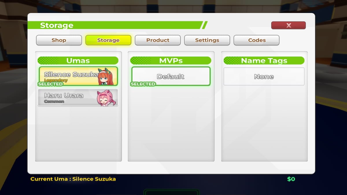 The Storage Menu in Uma Racing
