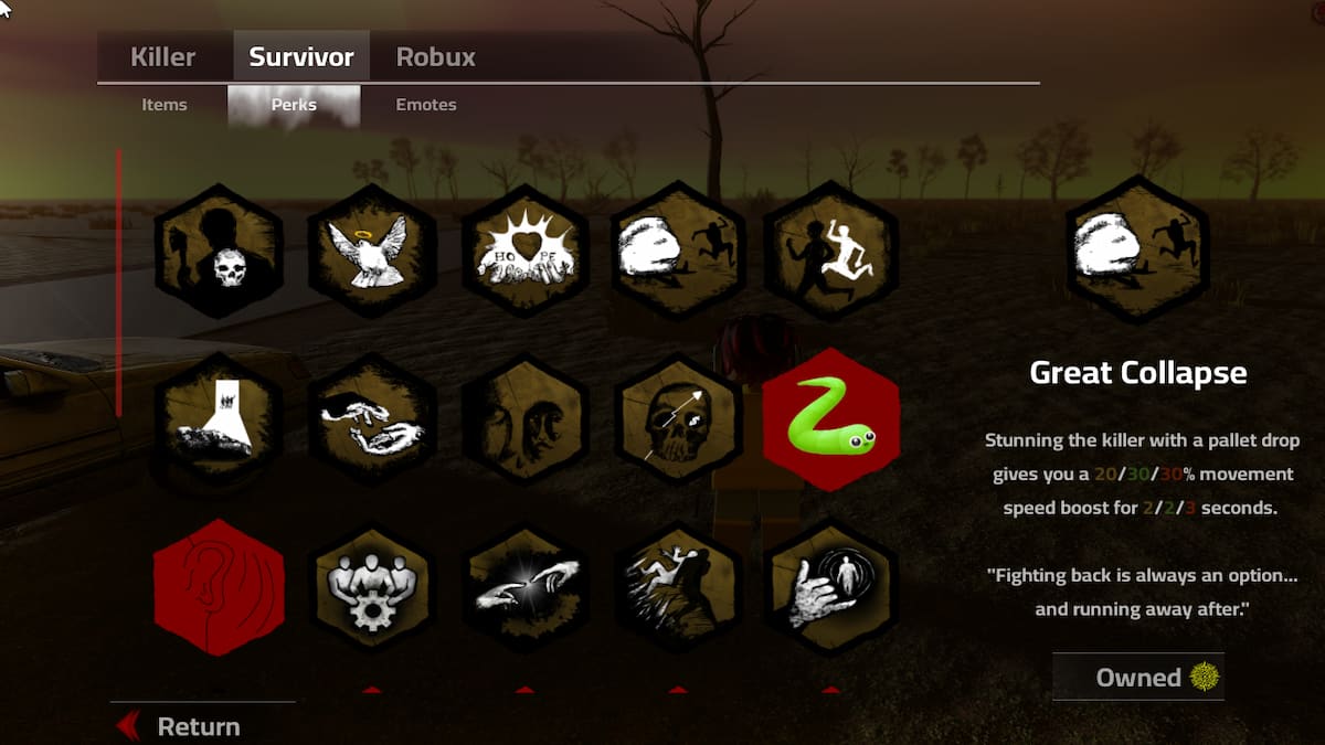 The Character Perks Menu
