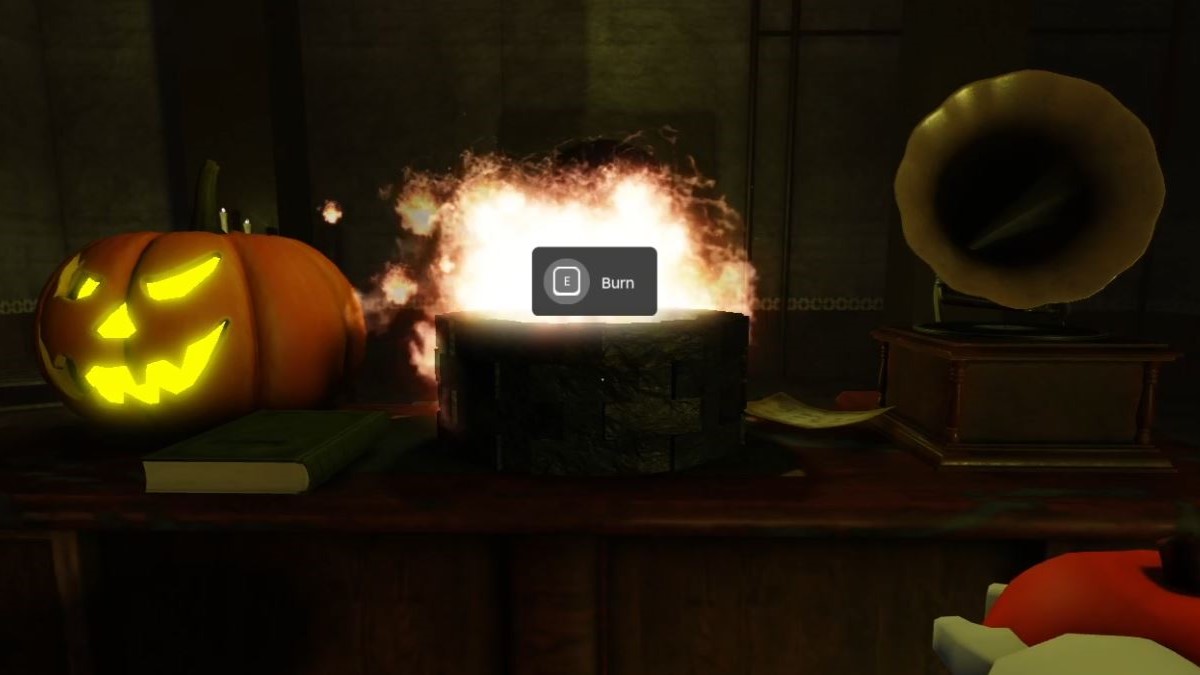 Burning the pumpkin in The Mimic Rune challenge