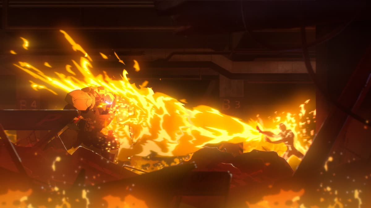 Tanking flame blasts as Mecha Man