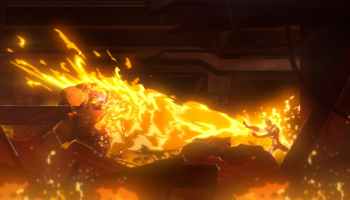 Tanking flame blasts as Mecha Man