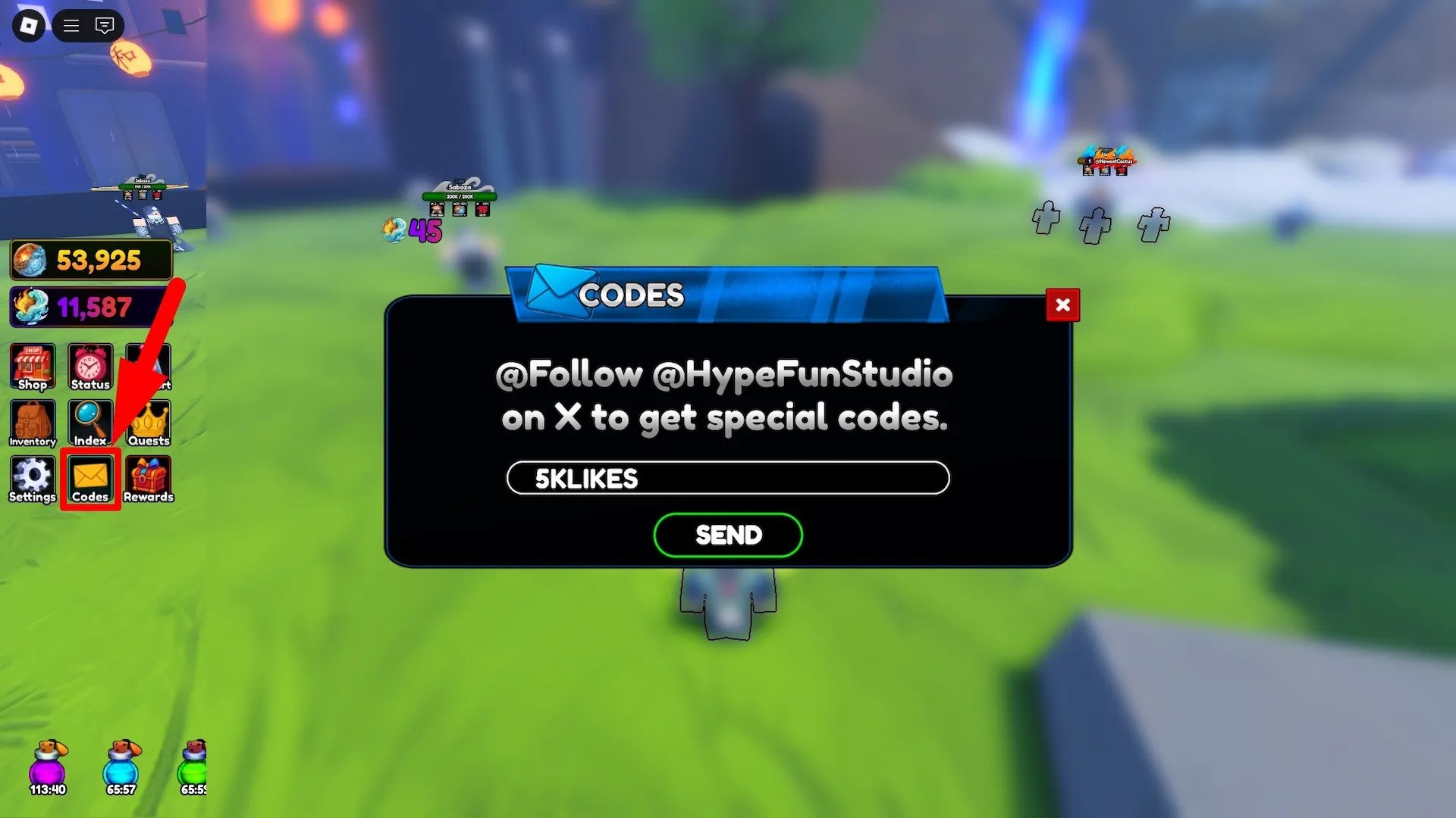 How to redeem codes in the Anime Elements Roblox experience