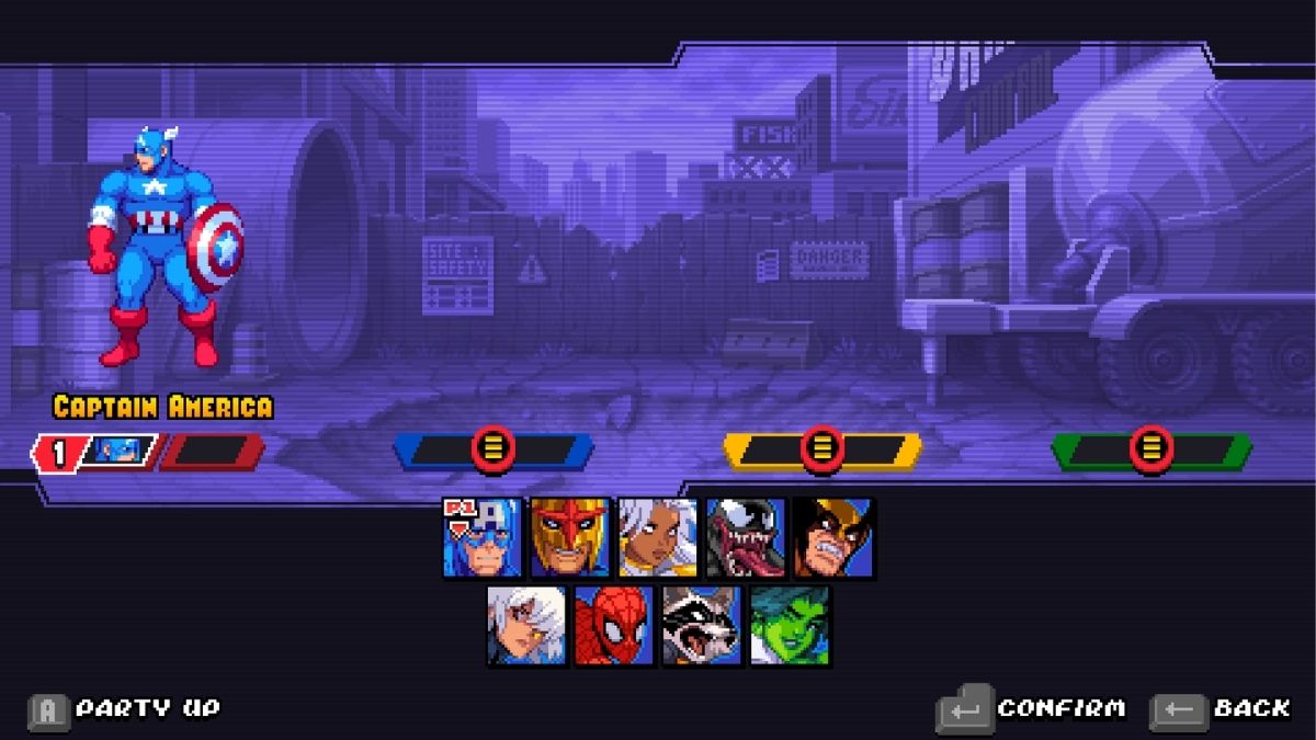 Character screen in Marvel Cosmic Invasion