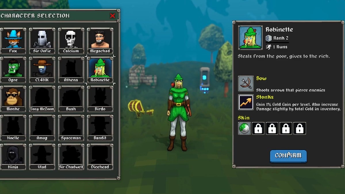 Megabonk Robinette stats and description at character select