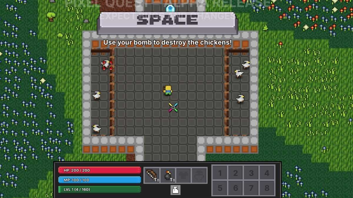 Tutorial section in Pixel Quest