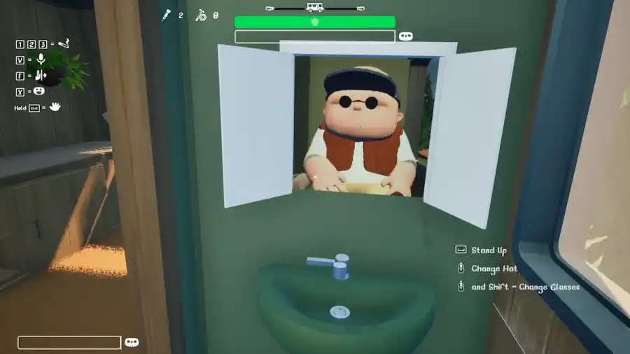 Looking at the mirror in RV There Yet