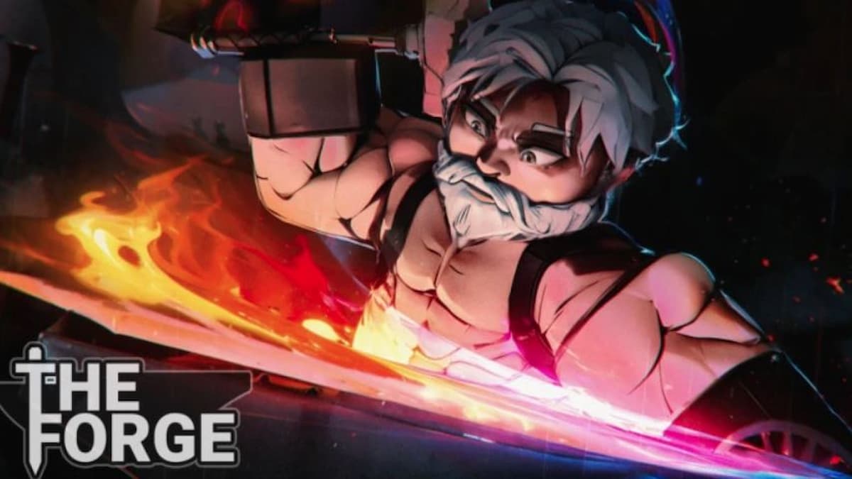 A player forging a piece of metal