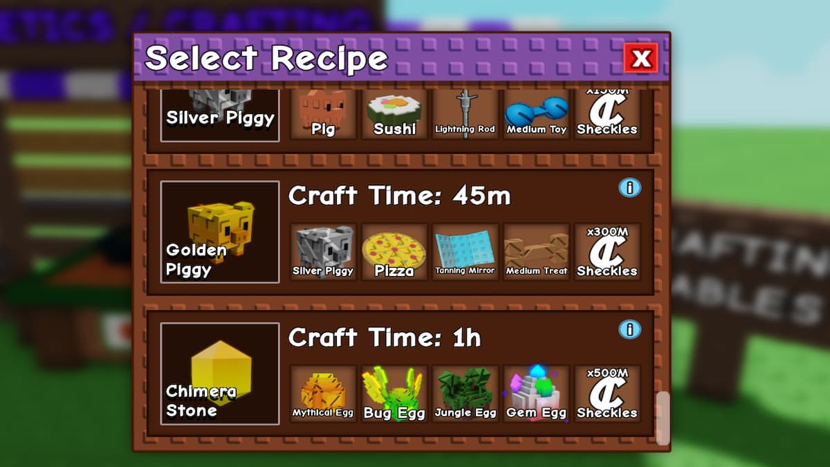 The Chimera Crafting Menu