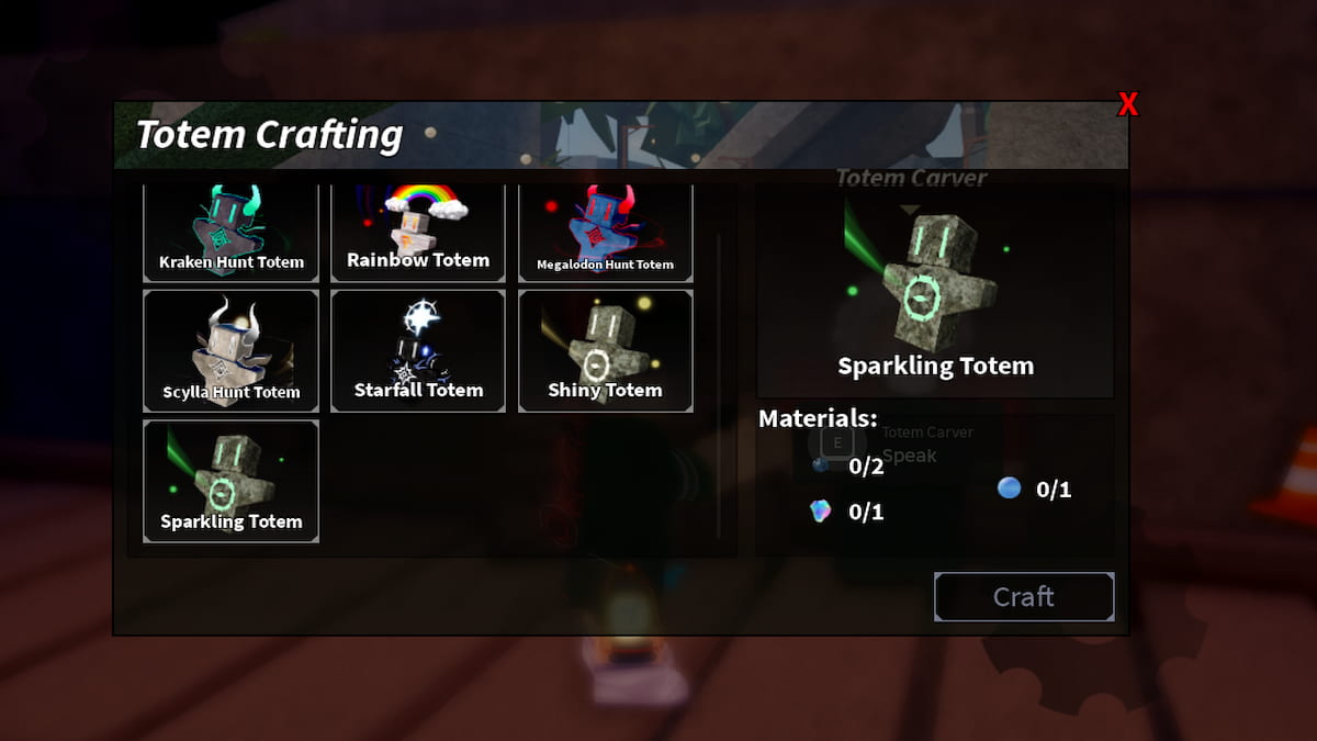 The Totem Crafting Menu