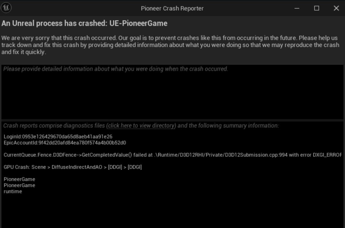 arc raiders UE PioneerGame DXGI ERROR DEVICE REMOVED