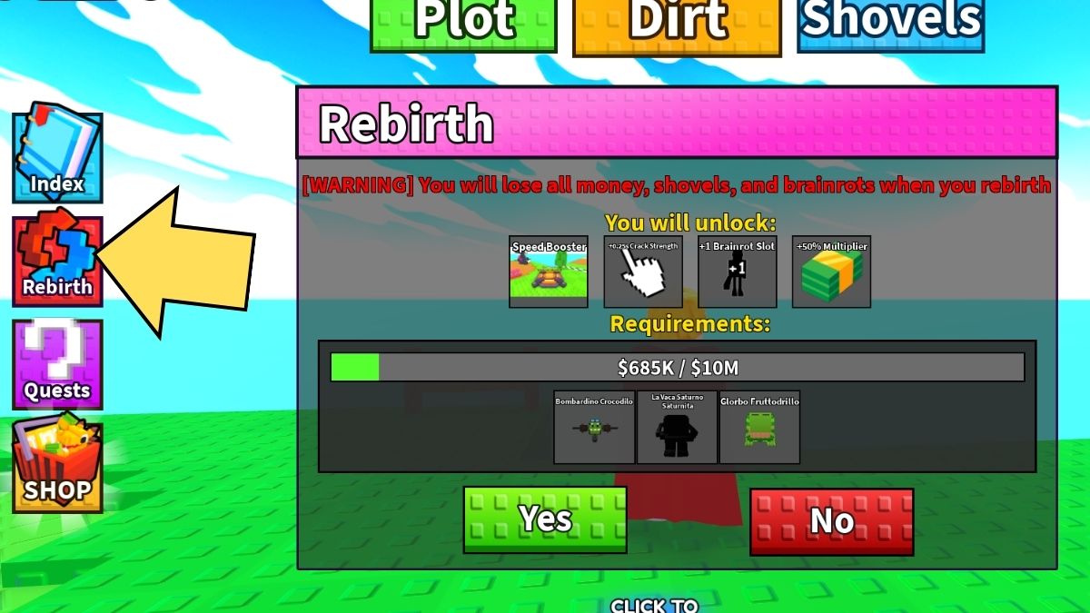 How to rebirth in Dig and Hatch Brainrots