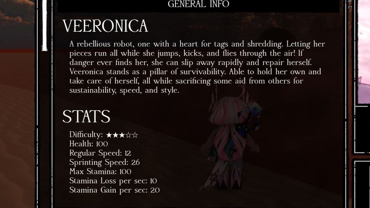 Veeronica stats screen in Forsaken