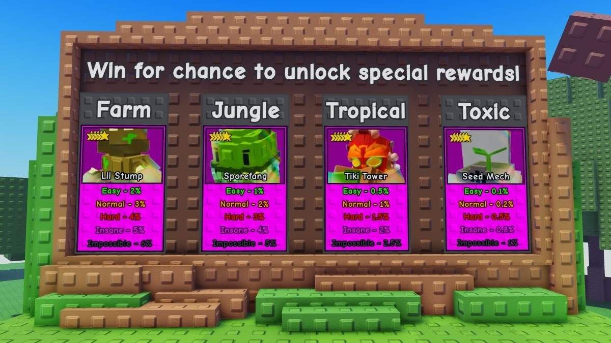 The rewards for Survival Mode in Garden Tower Defense