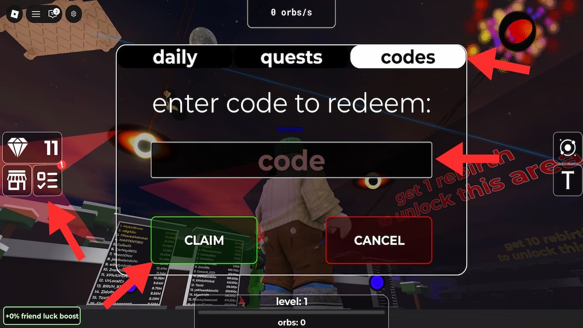 How to redeem codes in Orbs