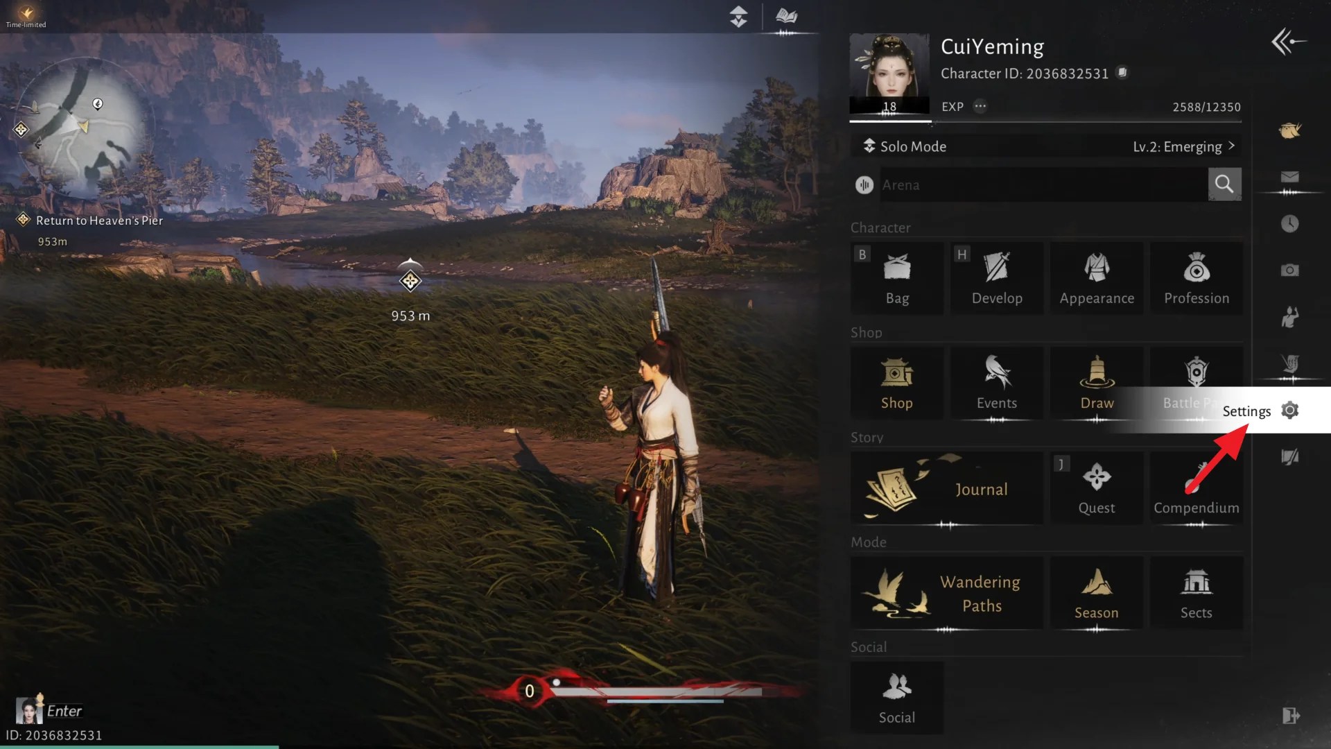 First step to redeem Where Winds Meet codes: press ESC key or the menu button on your controller and then open up the Settings.