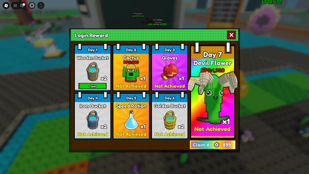 Preview of the daily login rewards in Merge and Fight Roblox experience.