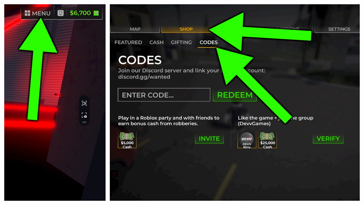 How to redeem Wanted codes.