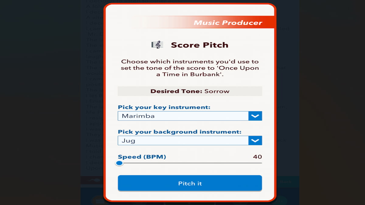 The Score Pitch Menu in BitLife