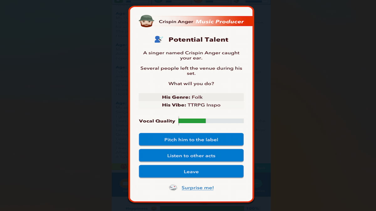The Singer Talent in BItLife