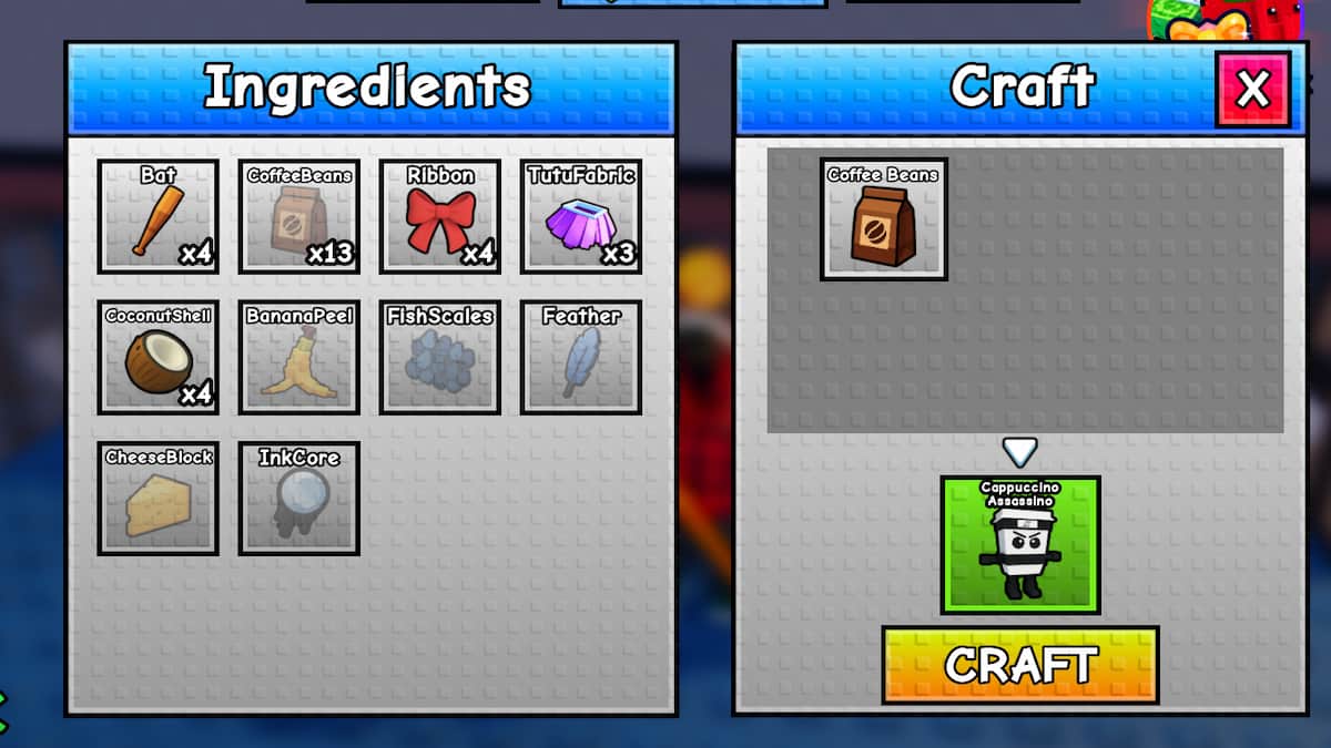 The Craft Menu in Roblox