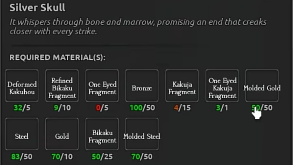 Silver Skull Crafting Recipe