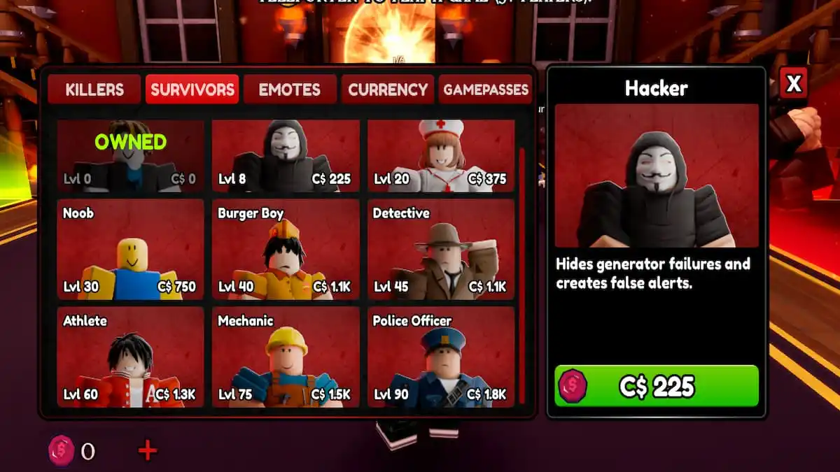 The Purchase Menu in One of Us