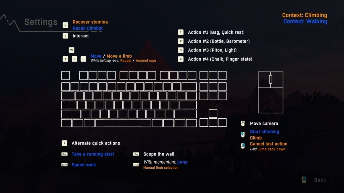 Cairn controls settings for PC