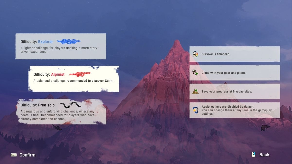 Cairn game difficulty options