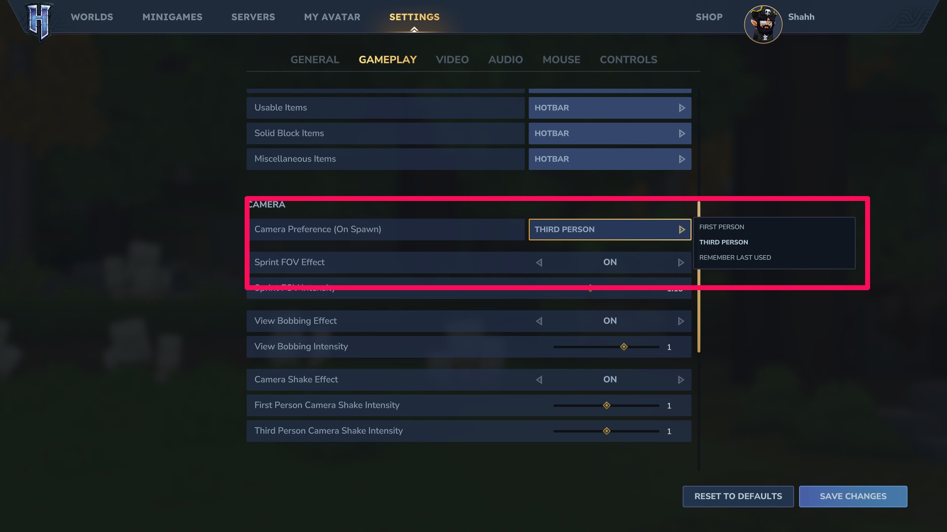Change camera pov in hytale