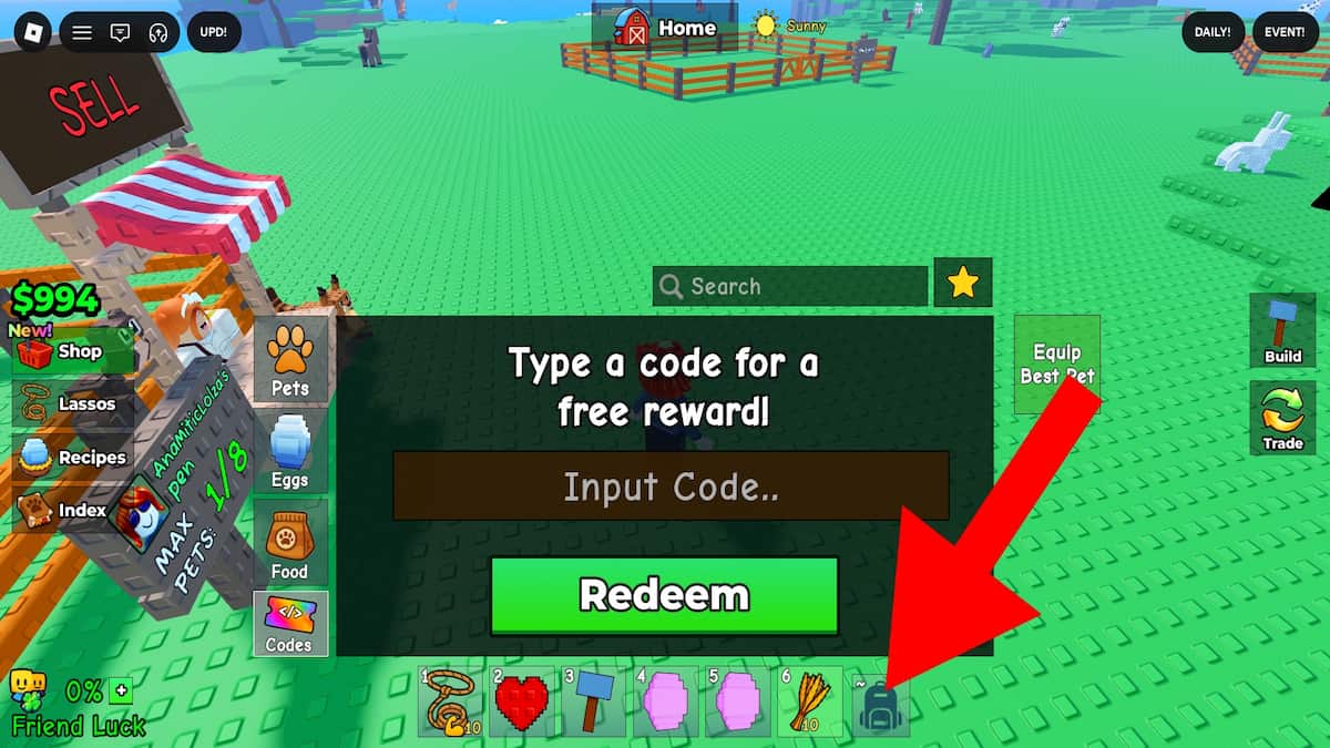 How to redeem codes in Catch and Tame.