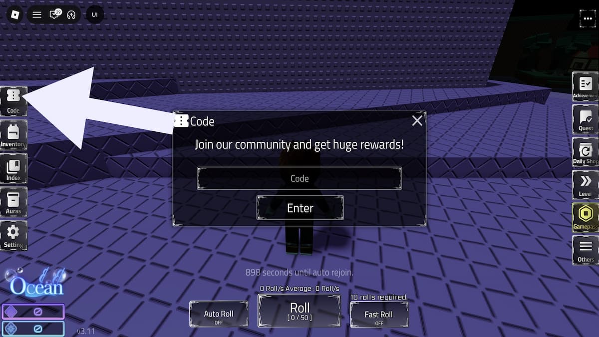 How to redeem codes in Hot's RNG.